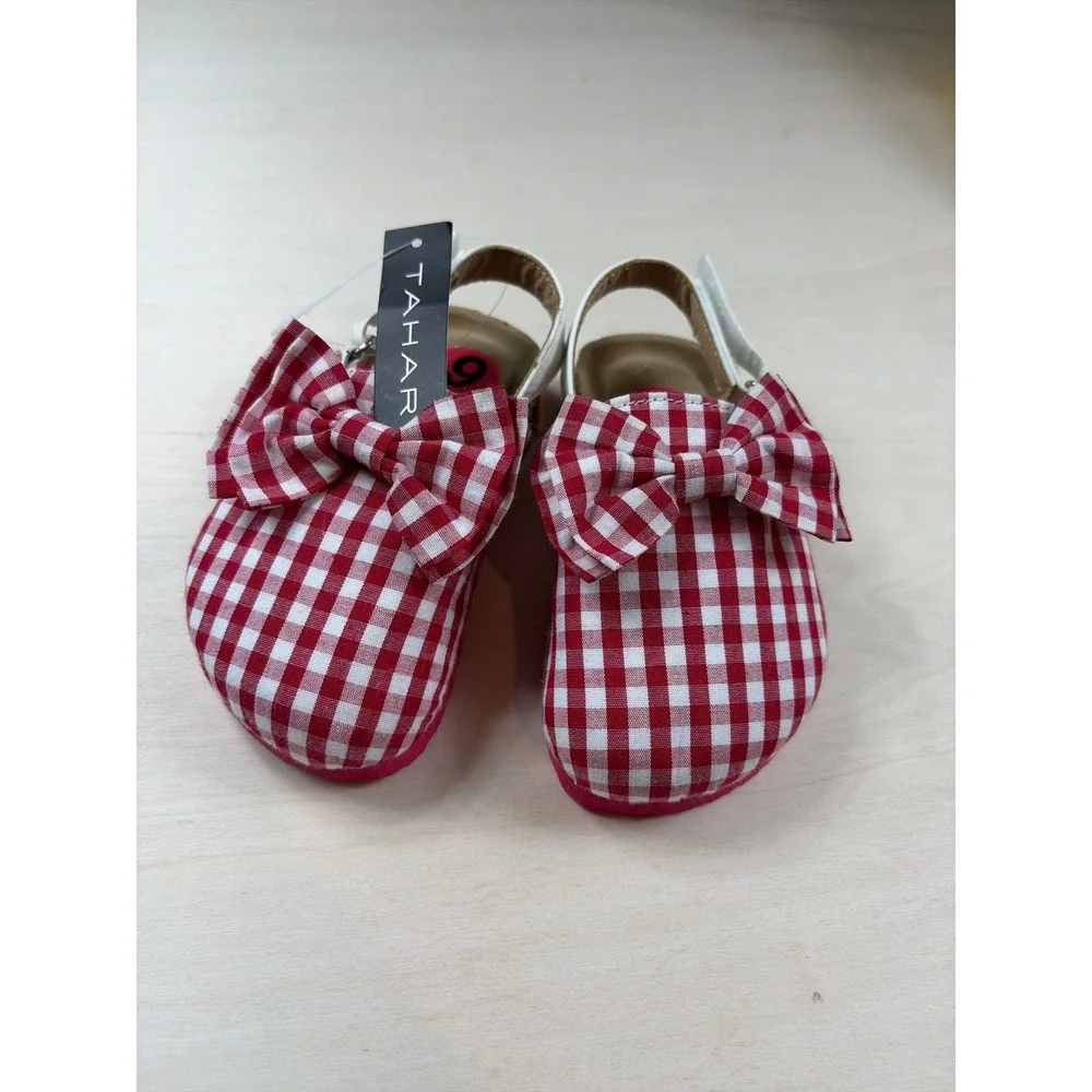Tahari Baby Girls Red Gingham Bow Clogs Slingback Sandals Size 9 NEW